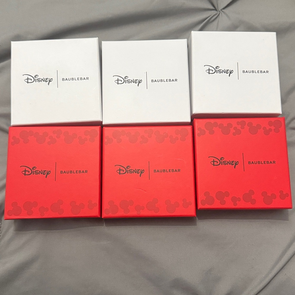 Disney BaubleBar white and red Mickey EMPTY Gift earring Boxes LOT of 6